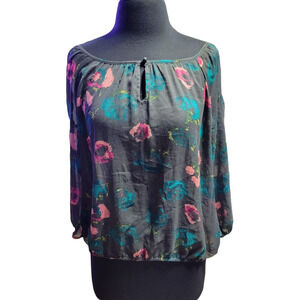 Route 66 top blouse floral long sleeve sz L